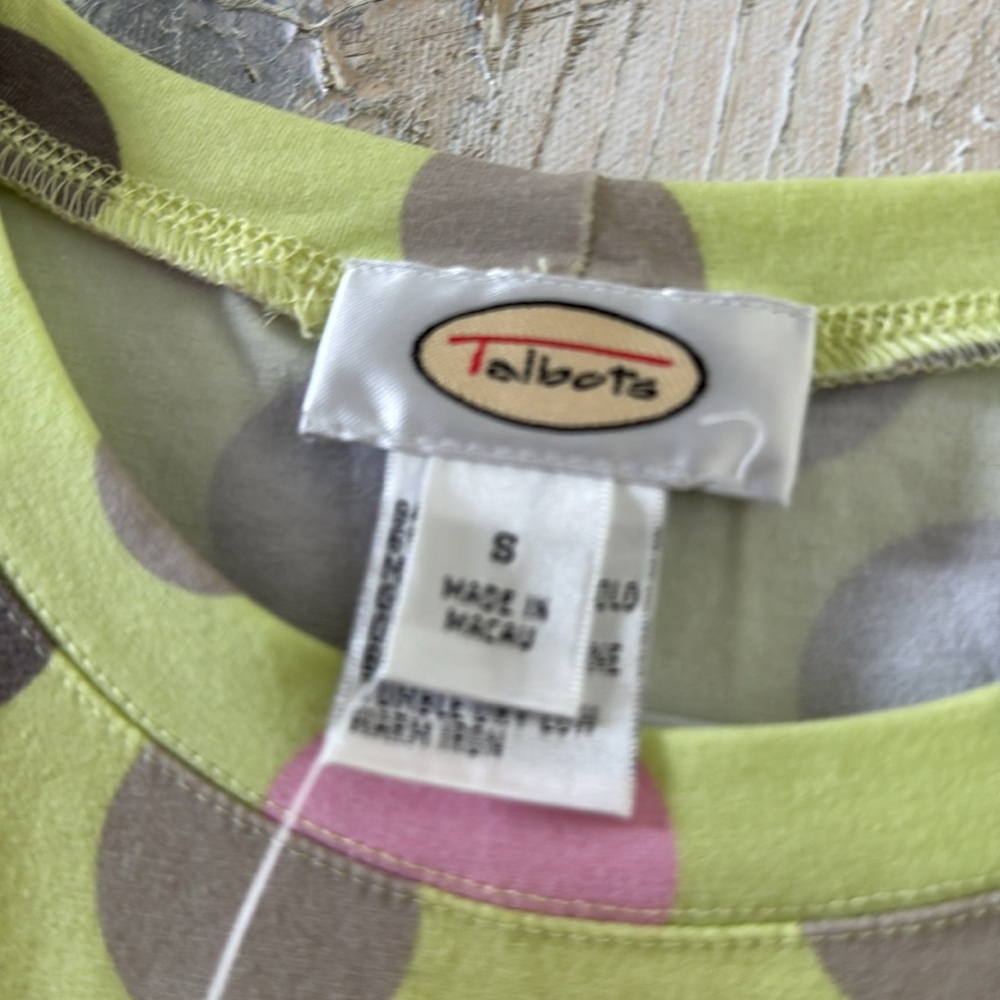 Talbots Green and Pink Polka Dot Short Sleeve Tee - Picture 2 of 4